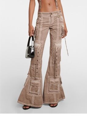 NWT Blumarine Dusty Taupe Flared Cargo Trousers
